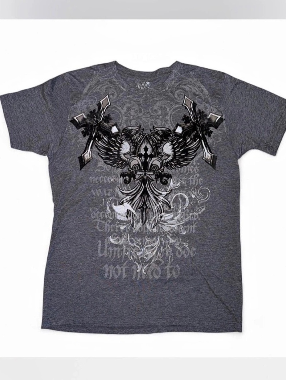 Affliction Graphic Short Sleeve Tee in Gray & Black Like New